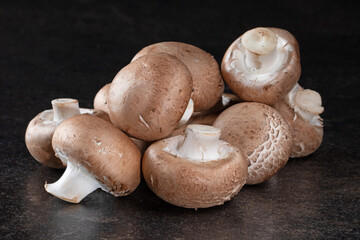 Rustic Organic Brown Mushroom Still Life on Dark Background for Food Photography and Recipe Blogs