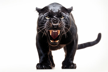 Black Jaguar Charging on a White Background. Beautiful feline portrait.
