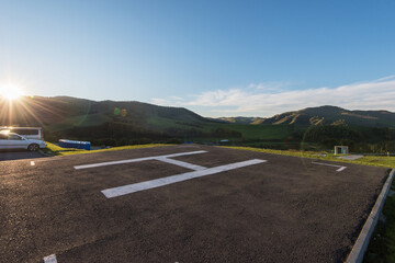 Fototapeta premium Helicopter pad on Altai mountains