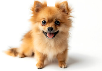a small dog in white background in the style of light