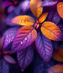 closeups of purple and orange leaves, plants