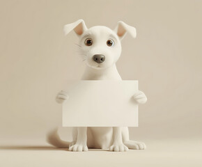 a white dog with two white stripes is holding a blank