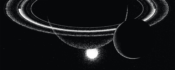 Stars and exoplanet in outer space. Futuristic landscape, with noise texture . Night landscape with starry sky .Vector illustration © miloje