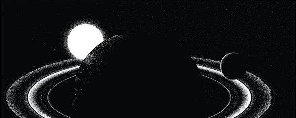 Stars and exoplanet in outer space. Futuristic landscape, with noise texture . Night landscape with starry sky .Vector illustration © miloje