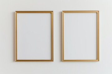 Empty golden frame on a white wall. AI generative