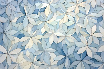 Delicate flower petals arranged in a geometric pattern, capturing the beauty of nature on a serene pastel blue canvas.