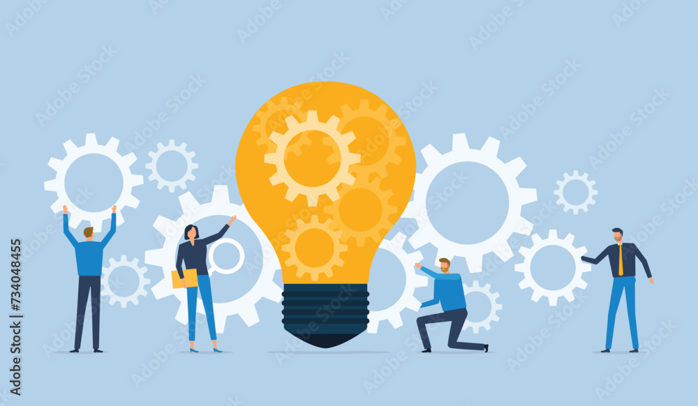 Leinwandbilder Flat vector illustration design Business process concept and business team working meeting for project brainstorming with developer creative planning management concept
