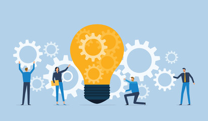 Flat vector illustration design Business process concept and business team working meeting for project brainstorming with developer creative planning management concept
