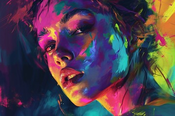 Painted portrait with vibrant colours