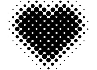 Vector heart made of black round dots on a white background. Black and white pattern. Design element. Modern vector background. Halftones. Spotted illustration. Symbol of love
