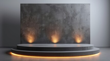 minimal luxury backdrop with Display stand for merchandise wide podium, studio lighting.