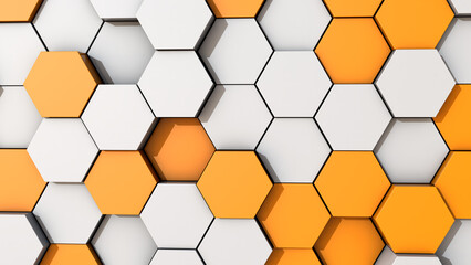 Abstract geometric pattern with orange and white hexagons