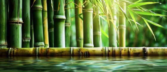 thick bamboo stems in the water. - obrazy, fototapety, plakaty