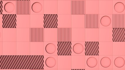 different tiles intersect creating a pattern in pink
