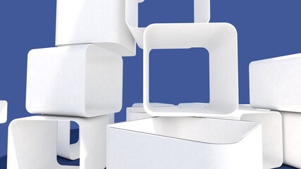Cubes in white stacked on a blue background
