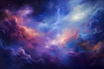 Naklejka premium an unveiling of the universe: a deep space symphony of distant galaxies and colorful nebulas in vibrant shades of blue and purple. Generative AI