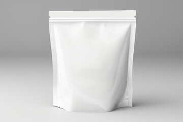 A white plastic pouch for baby food on a white background. 3D rendering. Generative AI