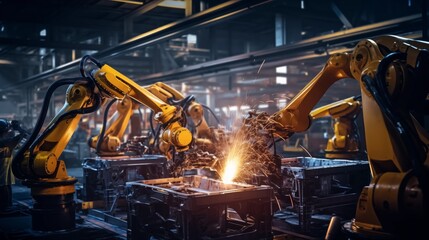 Industrial robot welding in modern factory
