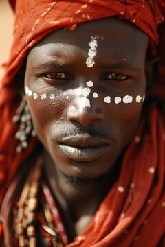 Saharan man with white paint on the face portrait