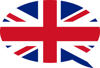 Obraz premium Colorful callout with english flag, learn and speak english sign.