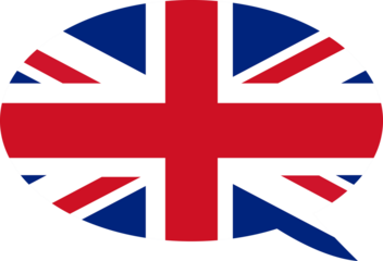 Colorful callout with english flag, learn and speak english sign.