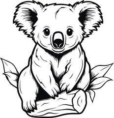 Fototapeta premium Realistic koala sits on a tree, koala in leaf, vector illustration