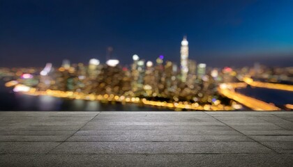 Concrete floor with cityscape and skyline background