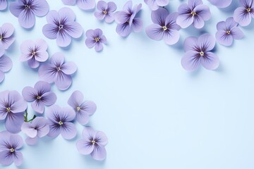 High-quality image showcasing top view of delicate violets on a pastel background, designed for text overlay.