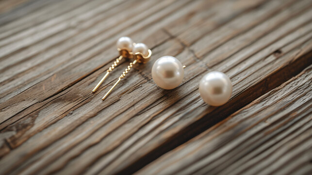 Pearl golden earrings pair and hairpin set on woo