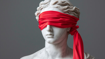 Blindfolded Statue with Red Cloth: A Metaphor for Justice or Ignorance
