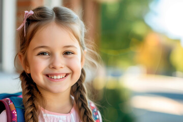 Smiling elementary student girl, concept back to school