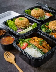  Boxed lunch, Modern thai food lunch boxes in plastic packages