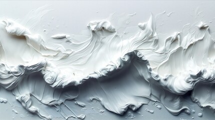 Abstract white acrylic painted fluted 3d painting texture luxury background banner on canvas - White waves swirls. Decor concept. Wallpaper concept. Art concept. 3d concept.