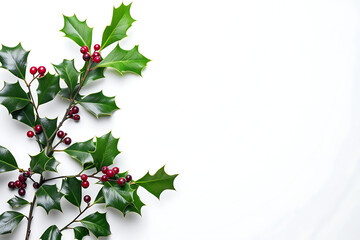 christmas arrangement of green holly leaves and berri