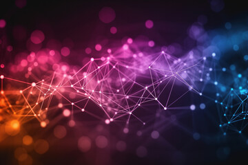 Fototapeta premium Abstract futuristic wave with colorful lines connecting dots data communication AI generated