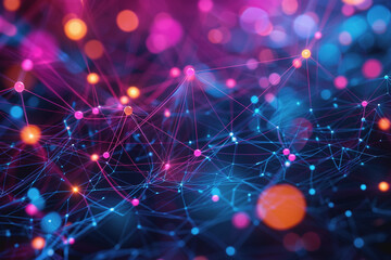 Abstract futuristic wave with colorful lines connecting dots data communication AI generated