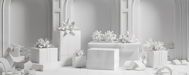 christmas gift presents and bows on white background 