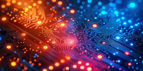 Fototapeta na wymiar Vibrant And Abstract Circuit Board Background With Digital Glowing Waves, Ideal For Technology Themes. Concept Nature-Inspired Landscapes, Elegant And Classic Portraits, Artistic Macro Photography