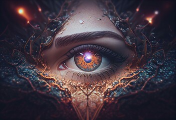 Third eye, mystical and esoteric concept, energy and light. Generative AI