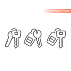 Car keys line vector icon. Key or keyring outline symbol.