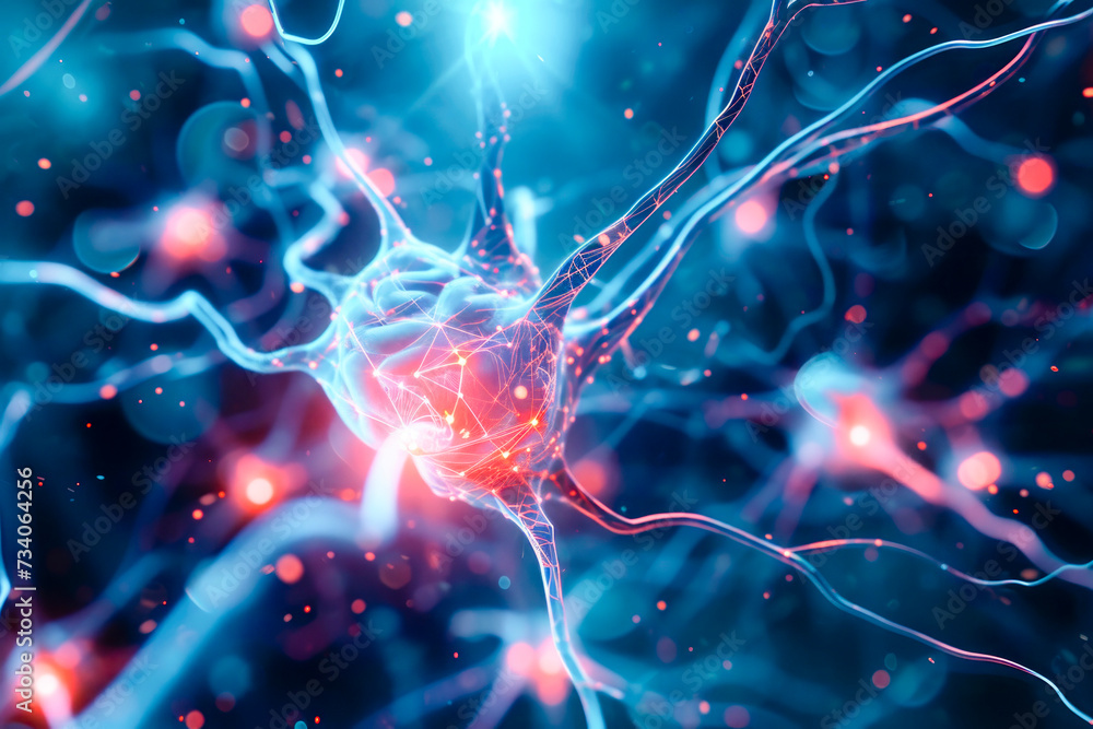 Poster a brain with a macro presentation of neural network in the human brain or nervous system