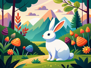 Fototapeta na wymiar The sugar bunny and the Easter eggs on the meadow.