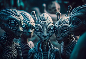 Group of aliens secret world government, concept of Conspiracy Theory and Extraterrestrial Life, created with Generative AI technology - obrazy, fototapety, plakaty