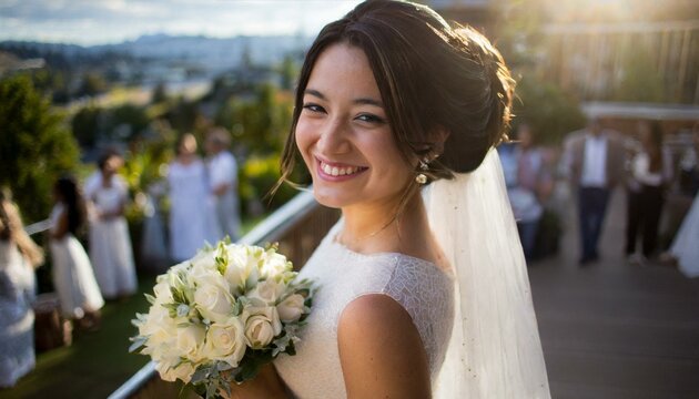 young bride at her summer wedding, expressing genuine emotion