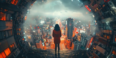 Dreaming In An Imaginary Cityscape: A Girl's World. Concept Surreal Landscapes, Whimsical Architecture, Fantasy Adventures, Magical Moments, Dreamy Escapes