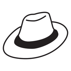 Cowboy hat icon.Western owboy at.Wild west lothes.Wild west hat.Outline vector illustration.Wild west police.Isolated on white background.