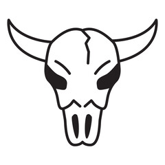 Skull aurochs.Bull skull icon.Head of a bull.Outline vector illustration.Isolated on white background.Doodle sketch.