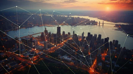 Tuinposter Network over New York City in the morning. © Creative