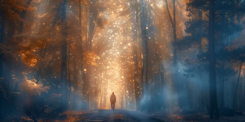 Journeying Through An Enchanted Forest: A Guided Path Of Shimmering Light Into The Dream World. Concept Nature's Healing Power, Capturing Tranquility, Serene Landscapes