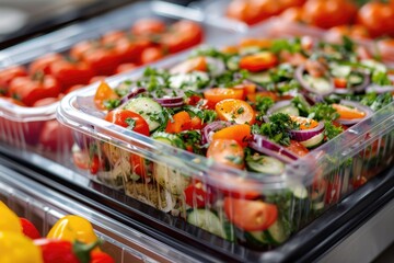 Catering food packaged in a plastic box